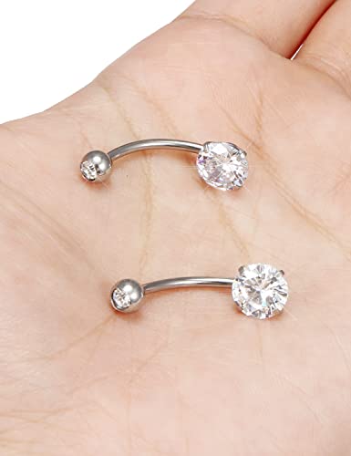 Long Belly Button Ring 6mm 8mm 10mm 12mm 14mm Surgical Stainless Steel Round Cubic Zirconia Navel Barbell Long Bar Belly Button Piercing Jewelry Silver, black, rose gold belly ring2
