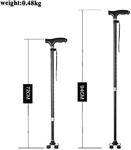 Szybka do spacerów/kule aluminium aluminiowe laski chodzące z LED Ergonomic Embon 10 Regulowane poziomy wysokości dla starszych mężczyzn lub kobiet niepełnosprawnych laski w kolorze czarnym z 4