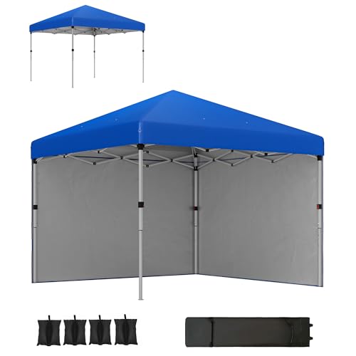 Outsunny Carpa Plegable Pop up Gazebo 3x3 m Cenador Plegable con 2 Paredes Laterales Anti UV Altura Ajustable en 3 Niveles Sacos de Arena y Bolsa de Transporte con Ruedas para Camping Fiestas Azul