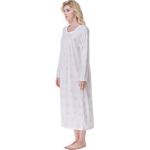 Keyocean Women Nightgowns For Winter, 100% Cotton Long Sleeve Long Women Sleepwear Nightdress, Pink Floral, Xx-Large #TOP6
