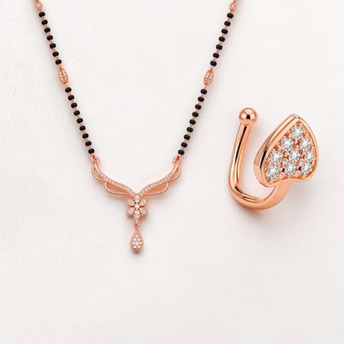 Image of Nilu's Collection Rose Gold Plated Mangalsutra With Black Bead Chain For Women