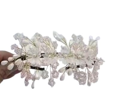 Floral Crystal Pearl Hair Comb for Women and Girls, White, Elegant Bridal and Party Hair Accessory