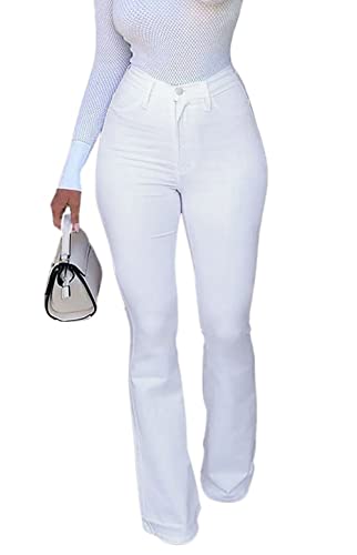 CHARTOU Women's Vintage High Waist Bell Bottom Butt-Lift Skinny Denim Jeans Pants