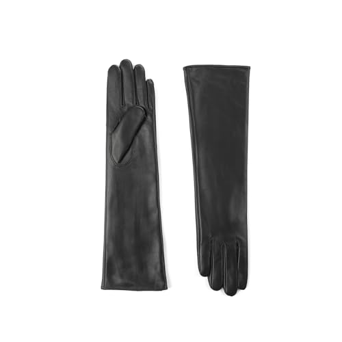 #&? HASHTAG AND WHAT Womens 40cm Long Leather Gloves Black Real Sheepskin with Silk Lining Full-Hand Touchscreen(Large)