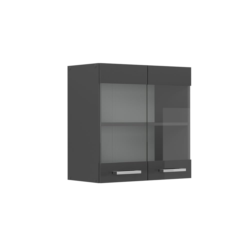 Vicco Glass kitchen cabinet Raul, Anthracite high gloss, 60 cm