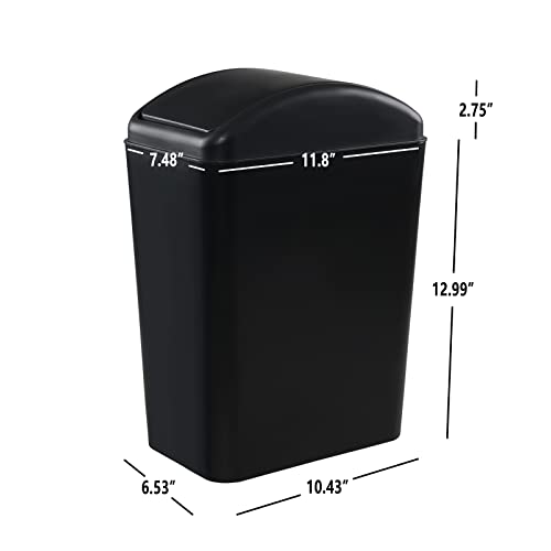 Caneca de basura rectangular negra con tapa abatible miniatura 3