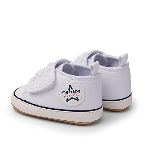 Unisex Baby Boys Girls Canvas Sneakers Soft Rubber Sole High-Top Ankle Infant Crib Shoes Toddler First Walkers C/White #TOP6