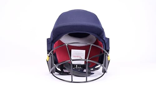 Image of Woodpecker Pro Professional Grade Cricket Batting Helmet with Carbon Steel| Navy Blue | Steel Single Grille Face Guard | Fabric Covered Helmet with Cloth Single Wire (Size-M)