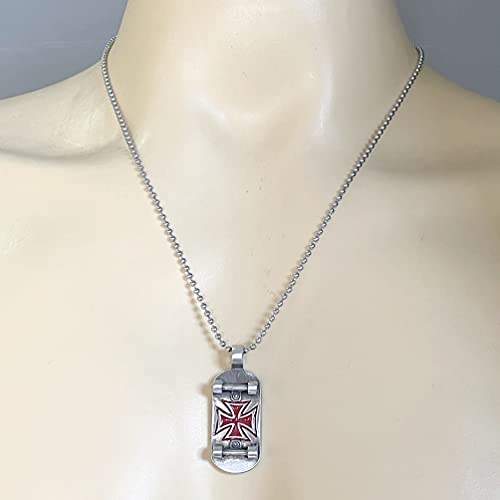 Tribal Jewelry Red German Knight Of Templar Cross Skateboard Skater X-Game Xtreme Sport Surfer Fashion Pewter Boy's Unisex Men's Pendant Necklace Charm Protection Amulet For Boys Men Silver Ball Chain #TOP2
