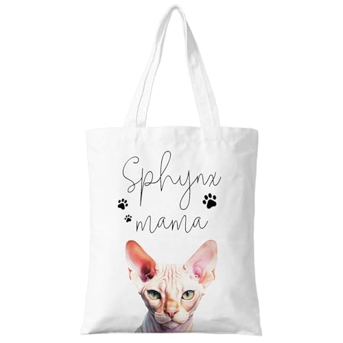 ZYQFN Sphynx Mama Canvas Tote Bag for Women, Cat Lovers