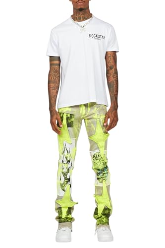 Men's Edge Grey/Yellow Roller Paint Stacked Flare Jean