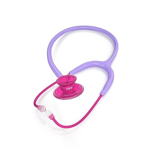 Image of MDF Instruments, Acoustica Lightweight Stethoscope for Doctors, Nurses, Students, Home Health Use, Adult, Dual Head, Pastel Purple Tube, Pink Alloy Chestpiece-Headset, MDF747XPPA07