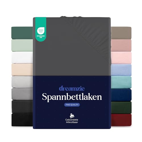 Dreamzie Spannbettlaken 120x200 cm - Hoher Steg bis 35 cm - 100% Mikrofaser - Dunkelgrau - Schadstoffgeprüft (Oeko TEX), Bettlaken mit Gummizug