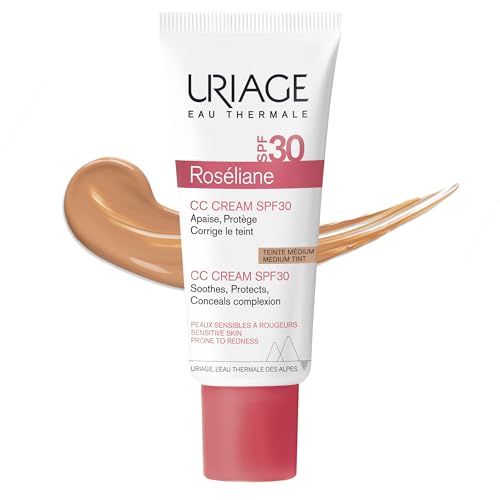 Uriage Roseliane CC Creme Gegen Rötungen LSF30 mit Ginseng Extract - Deckt Rötungen ab, Wirkt Beruhigend & Lang Anhaltend, Getönte Gesichtscreme - Parabenfrei - Nicht Komedogen - 40ml