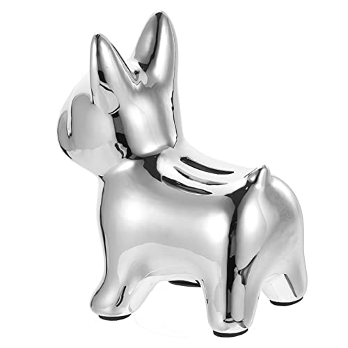 WEKAMOS Tirelire en Céramique Forme Chien Argentée Décoration Nordique pour Chambre Garçon et Filles Rangement Pièces et Décoration Intérieure