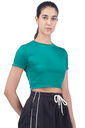 Image of Amazon Brand - INKAST Women Solid Fitted T-Shirt | Active Wear Crop Tops | Casual Sport Wear | Gym | Training | Running | Workout | Crew Neck