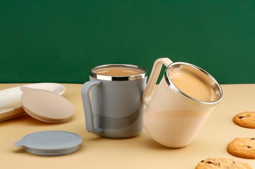 Image of XMART India Insulated Stainless Steel Coffee Mug with Lid - 300ml Double Wall Tea & Milk Mug for Travel, Home, Office, Restaurant Stylish, Leakproof, Drinkware Gifts for Woman,Man (2, Ivory)