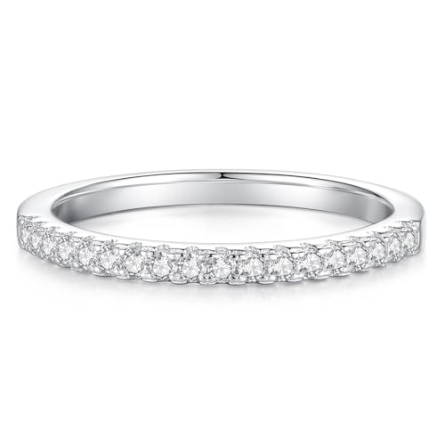 Moissanite Wedding Band, Wedding Rings for Women, D Color VVS1 Lab Created Diamond Sterling Silver Rings Half Eternity Stackable Engagement Ring Anniversary Band2
