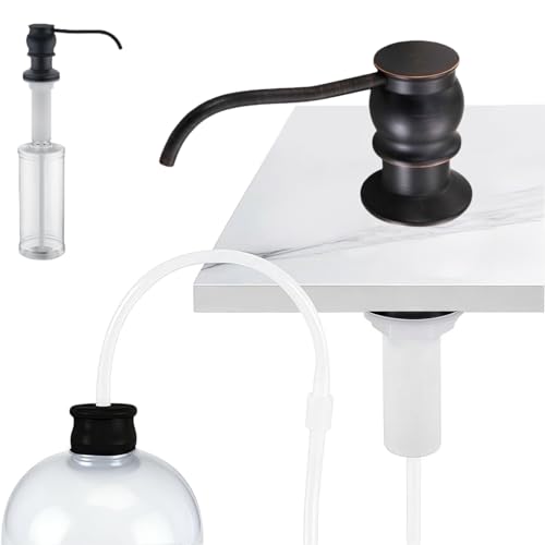 Image of Brass Kitchen Soap Dispenser, Oil Rubbed Bronze in Sink Liquid Dish Soap Dispenser, Under Sink Hand Metal Dispenser Pump, 47.2 inch Silicone Long Tube for 0.79 inch- 1.38 inch Bottle Mouths