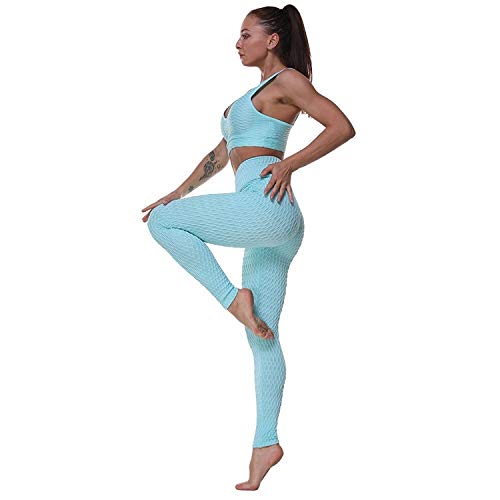 Image of RNG EKO Green Spandex Skinny 2 Piece (Sports Bra + Leggings) Fitness /Gym /Yoga /Sports Wear Set for Women (Pastel Light Blue, M)