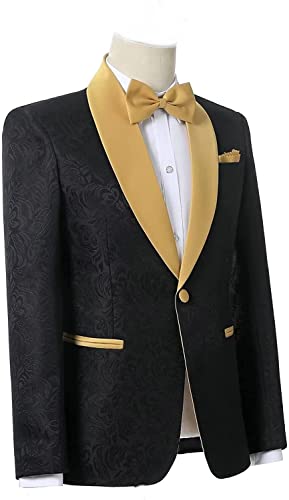 Jacquard Groom Tuxedos Groomsmen One Button Gold Shawl Lapel Formal Best Man Blazer Pant Men Wedding Suits4