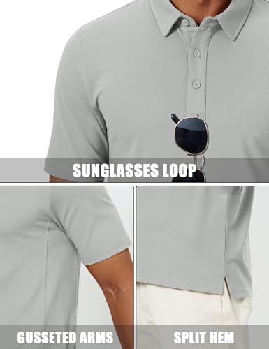 Cotrasen Men's Polo Shirts Short Sleeve Cotton Pique T-Shirts 3 Buttons Casual Soft Performance Golf Shirt Light Grey XL — view 6