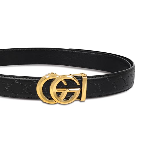 Image of Aurolran Men&Womens Leather Dress Belt Business Automatic Buckle Belt Color-Black Silver Gold