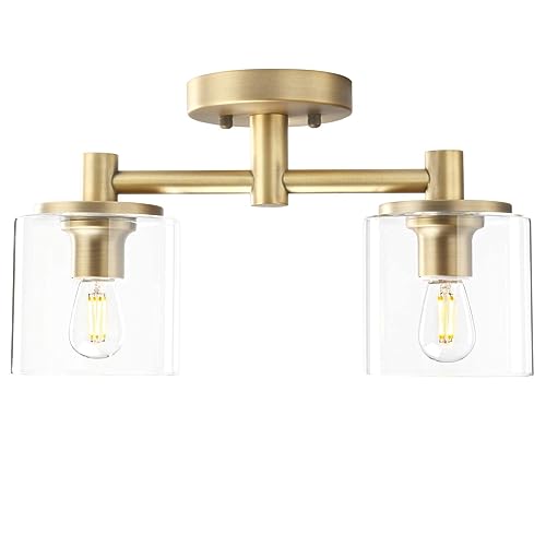 Pathson 2-Light Semi Flush Mount Ceiling Light, Industrial Pendant Lighting Fixture with Glass Shade, Ceiling Chandelier Lamp for Hallway Loft Kitchen Bar