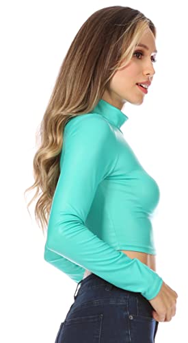 Image of Sakkas Matte Liquid Mock Neck Turtleneck Long Sleeve Crop Top - Made in USA