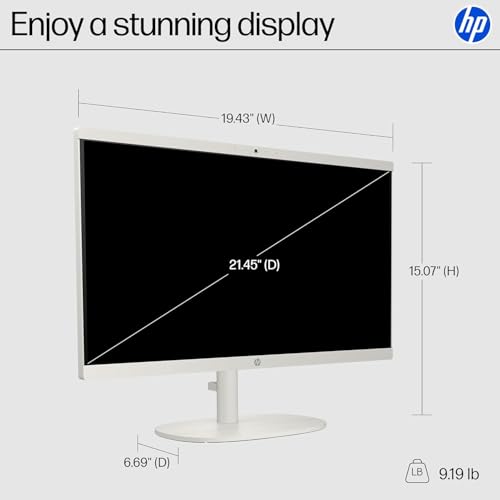 Image of HP 21.45 inch FHD All-in-One PC, Intel N200, 32GB DDR5, 1TB PCIe SSD, WiFi 6, Bluetooth, Windows 11 Home, Includes Wired Keyboard & Mouse + External 9H 6-in-1 DVD Drive, White