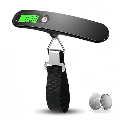 Flintronic 1PC Escala del Equipaje, Digital Balanza Báscula de Equipaje Portátil, Colgar Pesado Escala de Viaje, Balanza de Pesaje de Maleta Pantalla LCD Retroiluminación, Max Peso 110lb/50kg-Negro