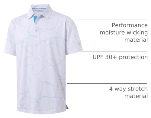 Image of M MAELREG Mens Golf Shirt Short Sleeve Dry Fit Print Moisture Wicking Performance Patterns Collared Polo Shirt