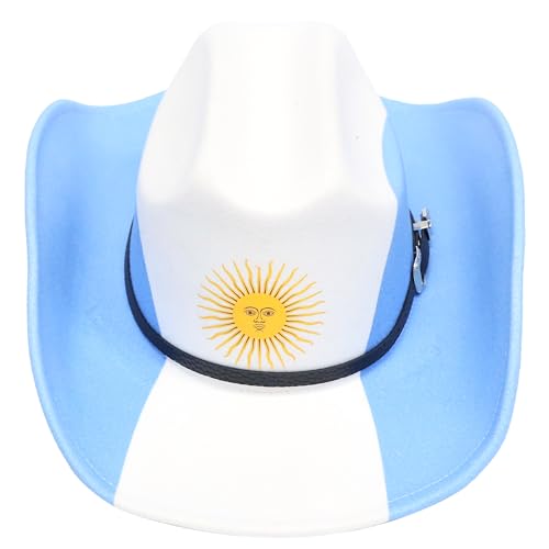 JAY CROFT Argentina Cowboy Hat for Women Men Country Flag Western Cowgirl Hat World Cup Soccer 2026 Fan Party Hat Wide Brim Sun Hat