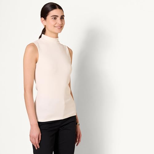 Image of Amazon Essentials Women's Mock-Neck Slim-Fit Ribbed Knit Cotton Sleeveless Top