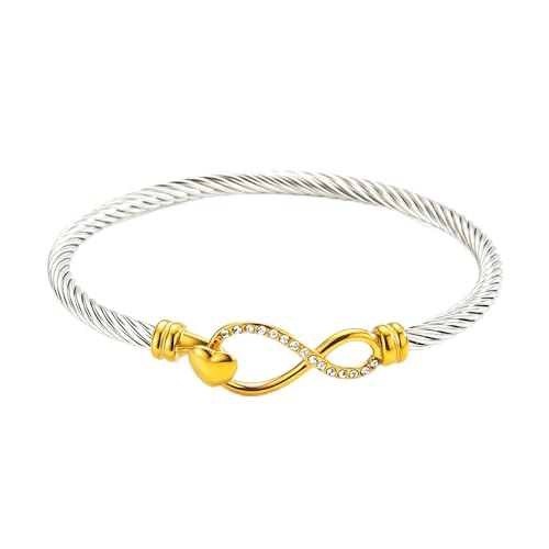 Image of Decpro Exquisite Vintage Twisted Cable Cuff Bangle, Adjustable Stainless Steel Bracelet for Women, Elegant Jewelry Gift for Women