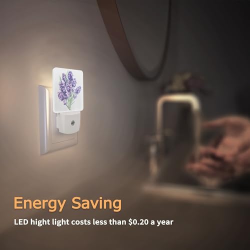 Image of YASHILAIYA Lavender Bouquet Night Light,Flower Botanical Night Lights Plug into Wall for Boys Girls Gifts for Stairway Hallway Bedroom 0.5W Nightlight