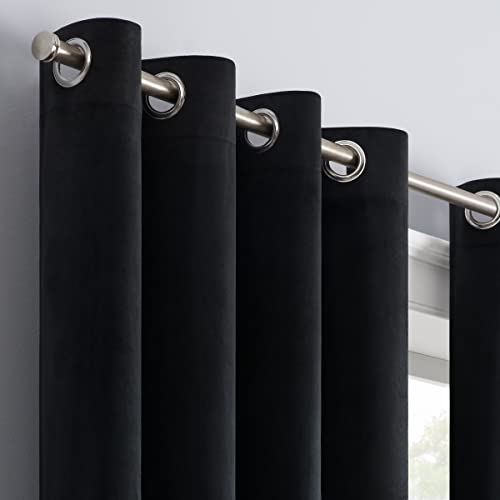Eclipse Aurelia Velvet Room Darkening Grommet Noise Reduction Window Curtains (2 Panels), 52 in x 63 in, Black by Eclipse - Image 3
