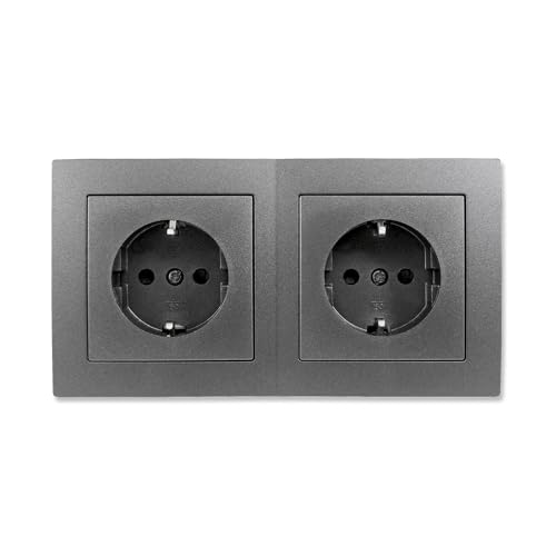 McPower Set de enchufes empotrados | FLAIR | Beginner 2S | 3 piezas | 2x Enchufe con toma de tierra y marco, enchufe doble 250V / 16A con conexión a tornillo, antracita, mate