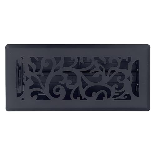 Sierra Grates 4' x 14' Floral Floor Register in Cast Iron Black Finish - Vent Covers for Home Floor- Decorative Air Vent Covers- Floor Register 4” x 14” (Duct Opening)