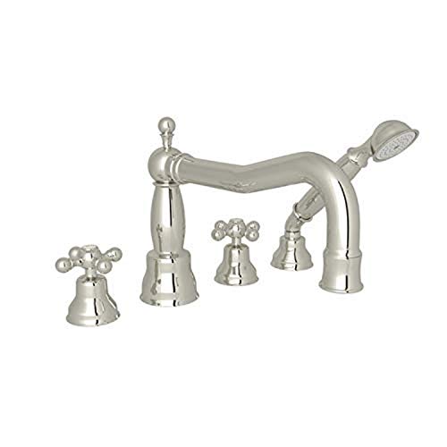 Rohl AC262X-PN Ac55X-Tcb Cisal - Grifo de bañera romano con una sola función y cruz de metal, níquel pulido