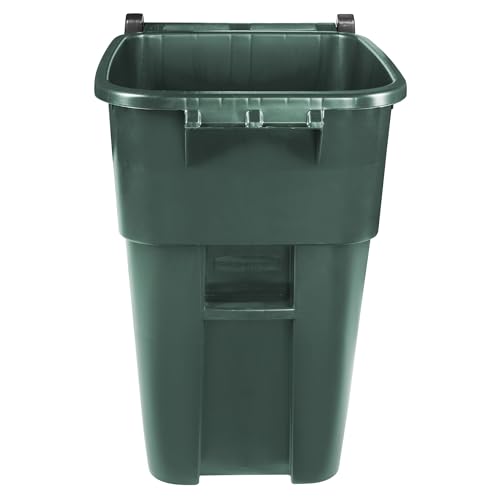 Image of Rubbermaid Commercial Products BRUTE Rollout Heavy-Duty Wheeled Trash /Garbage Can, 50-Gallon, Dark Green, for Restaurants /Hospitals /Offices /Warehouses /Garage
