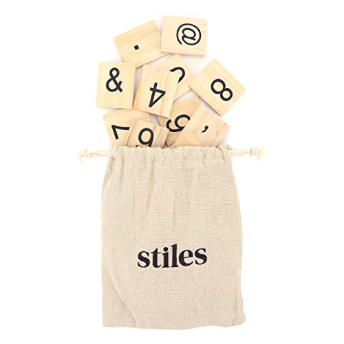 Stiles 30 Standard Numbers and Symbols for Tile Board, No Tile Letters and Letter Board Included, Changeable Wooden Crossword Pieces for Letter Boards, Natural