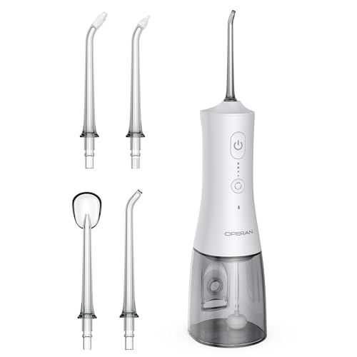 Operan Cordless Water Flosser for Teeth Cleaning, Portable Rechargeable Oral Irrigator with 4 Modes 4 Jet Tips, IPX7 Waterproof Water Floss for Home T