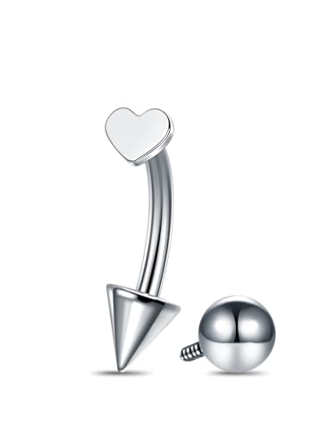 Aumeo Titanium Eyebrow Rings 16G Curved Barbell Piercing Jewelry Heart Star Vertical Labret Lip Jewelry Daith Rook Earrings for Women Men 8mm 10mm