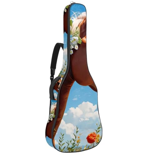 Housse de guitare 41 pouces avec poches de rangement et motif fleuri