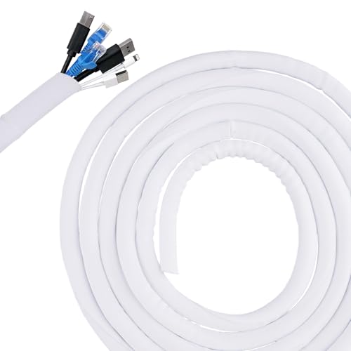 13mm-3m Manguito de Cable Auto-Cierre, Blanco Cubre Cables Organizador, Protector de Cable para Perros y Gatos, Recortable, para PC, Oficina, Cine en Casa, Protege Los Mordiscos de Las Mascotas