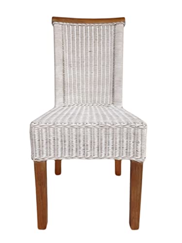 kreatives Wohnen Set Rattanstühle Perth 4 Stück weiß Sitzkissen Leinen weiß ohne Sitzkissen Esszimmer-Stühle