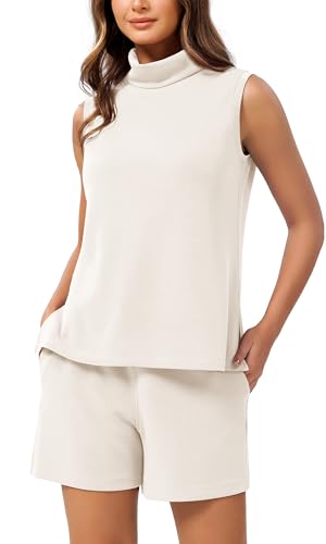 ODODOS Modal Soft Mock Neck Tank Tops for Women Sleeveless Sweater Vest Casual Turtleneck Pullover Top