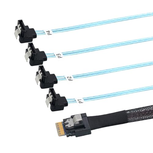 Cable PCIe Slimline SAS 4.0 38pin SFF-8654 4i a 4x SATA 90° 1m miniatura 5