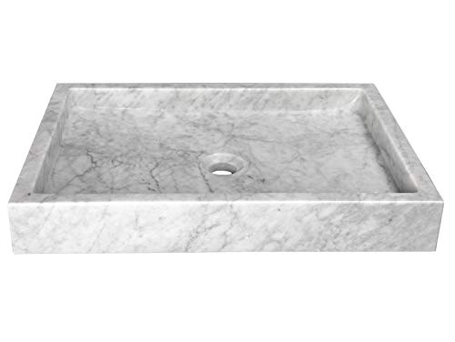 Eden Bath Eb_S006Cw-P Rectangular Infinity Pool Stone Vessel Sink - White Carrara Marble #TOP5